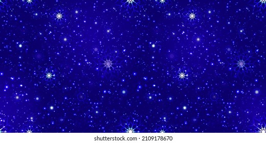 Astrology winter vector background, Star universe background, galaxy, Magic winter illustration. Snowflakes and snowfalling wallpaper. Dark blue fairy backdrop. Night sparkle pattern 