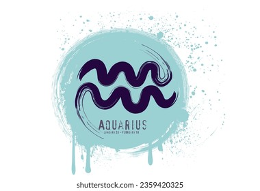 astrology of the zodiac, Brush hand drawn Calligraphic zodiac signs, Grunge Round zodiac sign aquarius. Vector astrology illustration with brush stroke drawing.