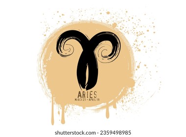 astrology of the zodiac, Brush hand drawn Calligraphic zodiac signs, Grunge Round zodiac sign Aries. Vector astrology illustration with brush stroke drawing.