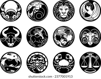 Astrology zodiac horoscope star signs icon symbols set