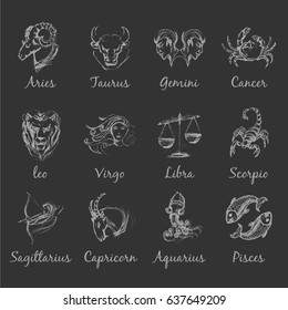 Astrology zodiac light graphic signs on dark background