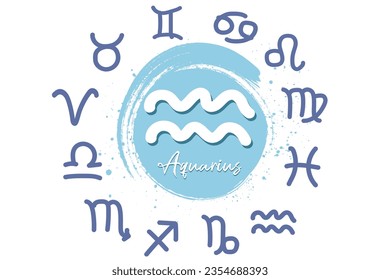 astrology the zodiac  Sign the zodiac aquarius  Grunge Round zodiac sign aquarius  Vector astrology illustration and brush stroke drawing  part zodiac collection e