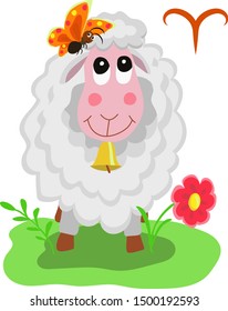 Astrology. Zodiac sign Aries. Funny children's illustrations in cartoon style. Elements for design.