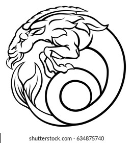 Astrology zodiac sign circular Capricorn Sea Goat horoscope symbol