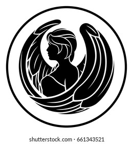 Astrology zodiac sign, circular Virgo angel horoscope symbol