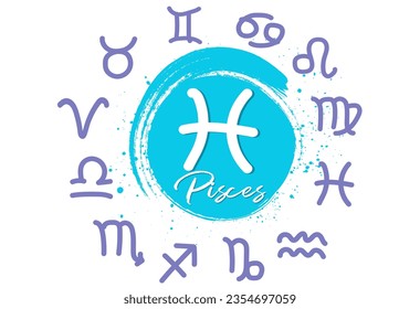 astrology the zodiac  Sign the zodiac Pisces  Grunge Round zodiac sign Pisces  Vector astrology illustration and brush stroke drawing  part zodiac collection