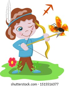 Astrology. Zodiac sign Sagittarius. Funny children's illustrations in cartoon style. Elements for design.