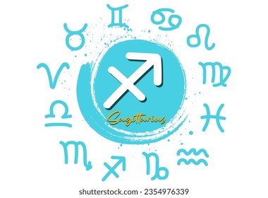 astrology of the zodiac, Sign of the zodiac Sagittarius, Grunge Round zodiac sign Sagittarius. Vector astrology illustration with brush stroke drawing,zodiac collection, 