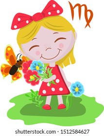 Astrology. Zodiac sign Virgo. Funny children's illustrations in cartoon style. Elements for design.