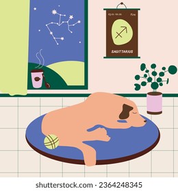 Astrology Zodiac Signs illustration dog sleeping in carpet.