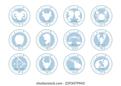 Astrology zodiac signs set, mystical round icons. Esoteric symbols for logo or icons. Pastel colors, vector	