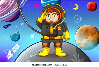 Astronaunt explorando planetas en el sistema solar