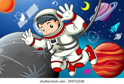 Astronaunt in spacesuit exploring the space