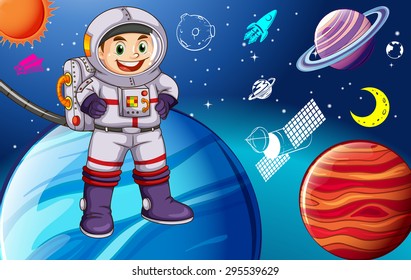 Astronaunt in spacesuit exploring the space