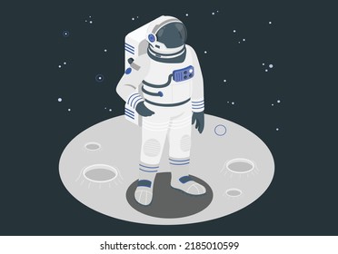 Astronaut 3D illustration of space suit wearing male figure isolated. astronaut walk on the moon wear cosmos suit. Brave astronaut at the spacewalk on the moon.