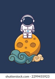 Astronaut above the moon covered with clouds