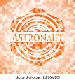 Astronaut abstract emblem, orange mosaic background