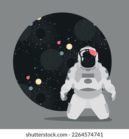Astronaut in abstract space on circle dark background