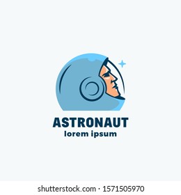 Astronaut Abstract Vector Sign, Emblem, Icon or Logo Template. A Persons Face in a Space Suit Helmet Silhouette Looking at the Star. Isolated.