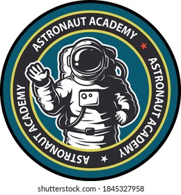 Astronaut academy themed vector coat of arms design.