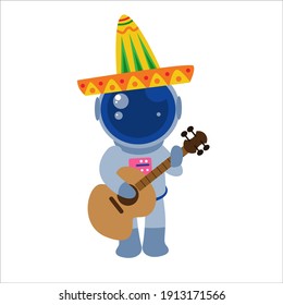 Astronaut With Acoustic Guitar Character Vector Template Design Illustration
