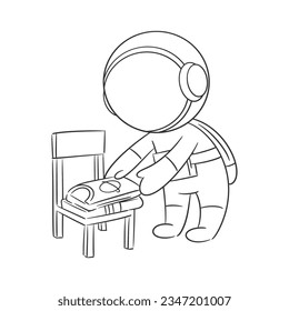 Der Astronaut passt seine Kleidung auf dem Stuhl zum Färben an
