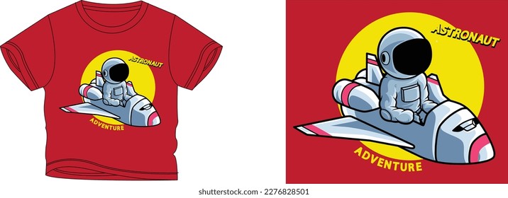 Astronaut Adventure t-shirt design background color is a red and t-shirt color is a red beautiful color and beautiful design
