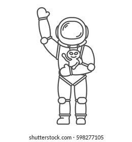 Astronaut with alien in black line style.