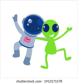 Astronaut With Alien Character Vector Template Design Illustration