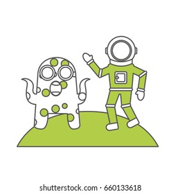 astronaut with alien comic character icon