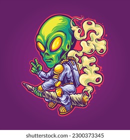 Astronaut alien cruise on space with cannabis joint rocket illustrations vector for your work logo, merchandise t-shirt, stickers and label designs, poster, greeting cards advertising business company svg