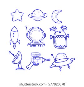 astronaut and alien doodle set
