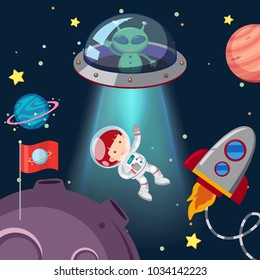 Astronaut and alien in galaxy illustration