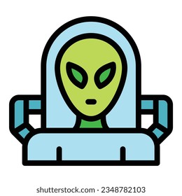 Astronaut alien icon outline vector. Space monster. Planet cute color flat