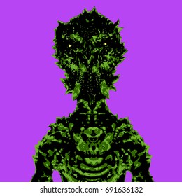Astronaut alien insect. Vector illustration. Science fiction. Original character the cosmonaut.
