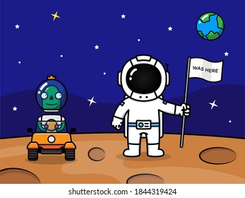 Astronaut and alien in the moon