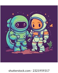 astronaut and alien playing together illustration