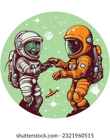 astronaut and alien playing together illustration