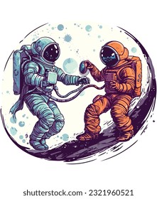 Astronaut und Außerirdischer, die gemeinsam Illustration spielen