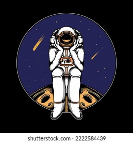 astronaut alone on the moon illustration