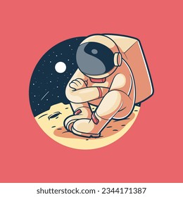 Astronaut alone on a planet vector illustration. Exploration, science, space design concept.