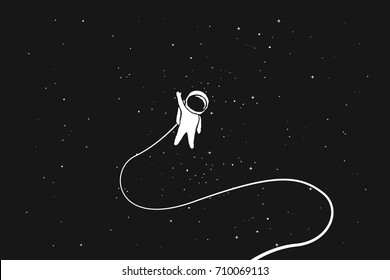 Astronaut alone in outer space. Science theme.Vector illustration