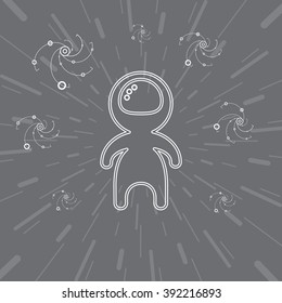 Astronaut among the galaxies. Space icons  modern line style vector. Cosmos icons isolated black background. Space series. Space exploration and adventure symbol.