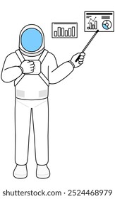 Astronaut analyzing a performance graph, Vector Illustration