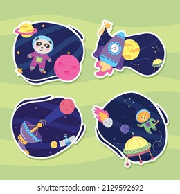 astronaut animals on green background