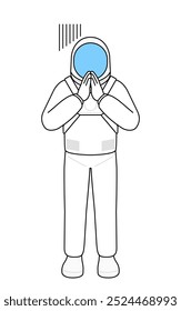Astronaut apologizing with his hands in front of his body, Vector Illustration