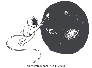 Astronaut artist paint the universe.Vector illustration