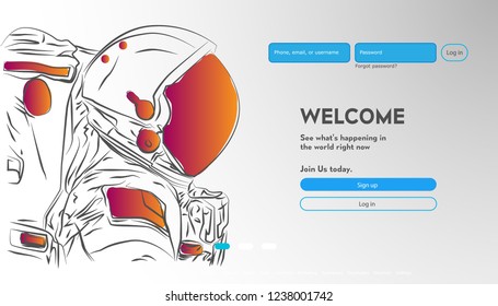 astronaut background. technology space concept. User interface for Big data flow processing concept, cloud database, isometric vector, web hosting
