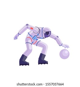 Astronaut with a ball playing basketball in space. Set cosmonaut, human astronaut character vector design. Vector illustration flat, cartoon image isolated on white background