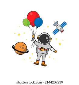Astronaut With Balloon Cartoon. Flat Cartoon Style. Vector illustration